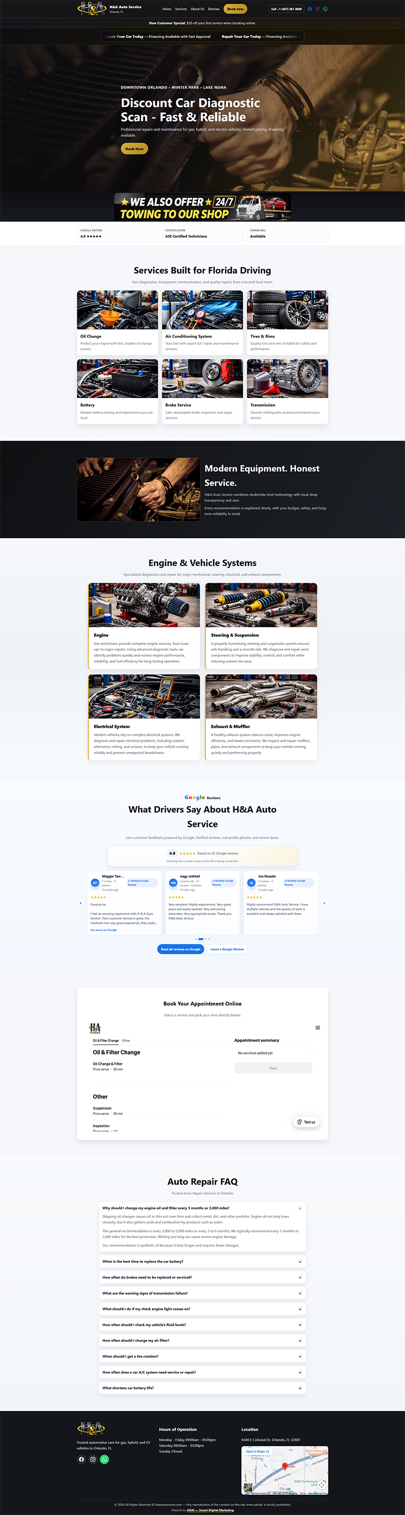 H and A Auto Service website screenshot
